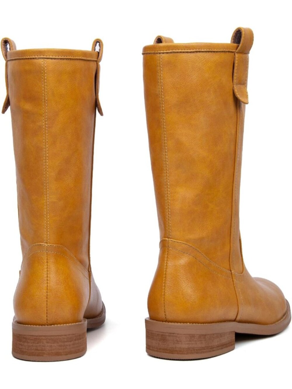 Women's Banana Chunky Block Low Heel Round Toe Campus Comfortable Mid Calf Boots - Picture 6 of 6